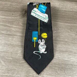 Designs by A Rogers Vintage "Mouse Byte" Tie Black 56" Length About 4" Wide